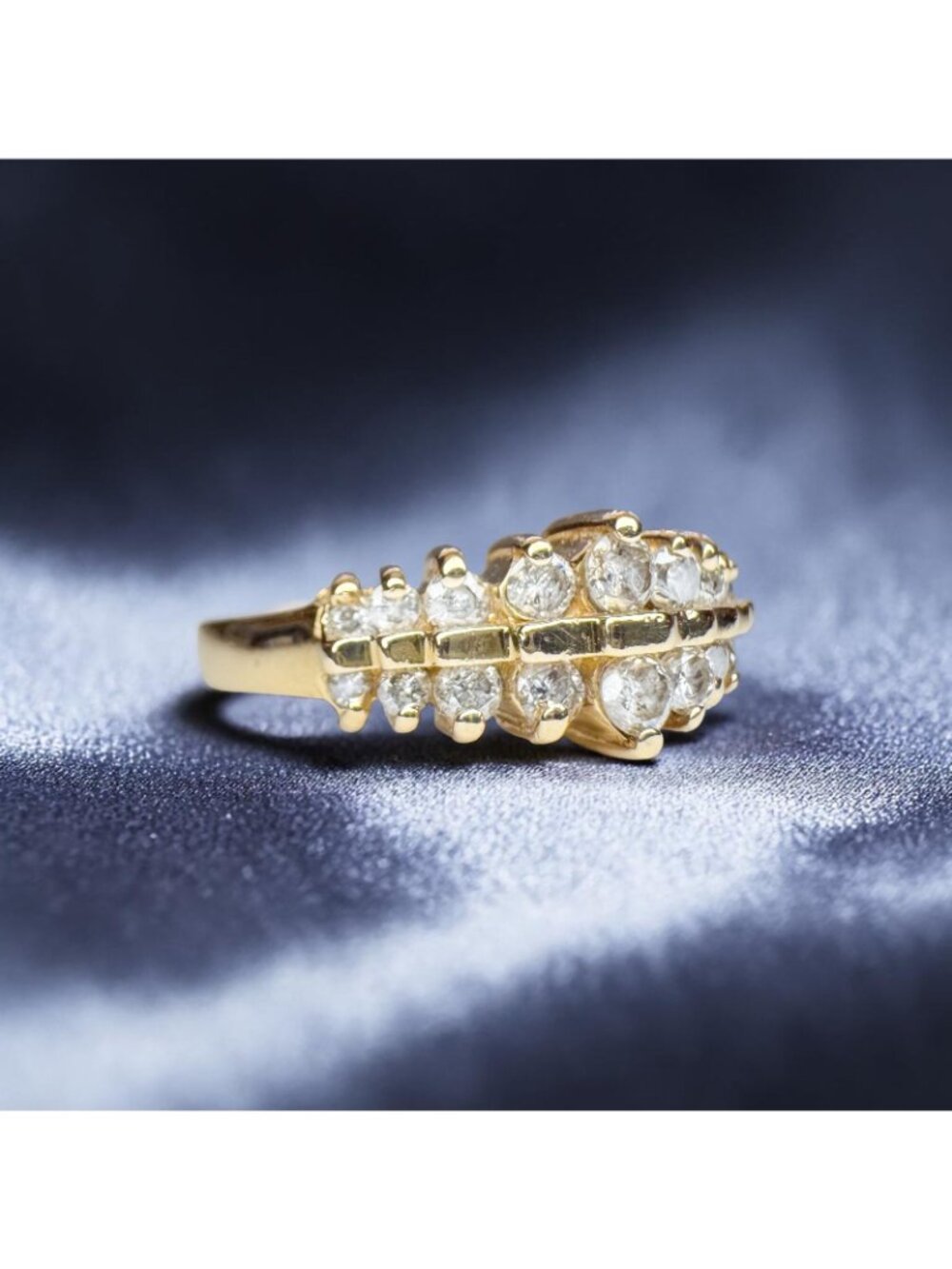 Vintage 10K Gold Diamond Ring Size 6.5 Natural Diamond Cluster Pyramid Ring 3.2g - Picture 10 of 16